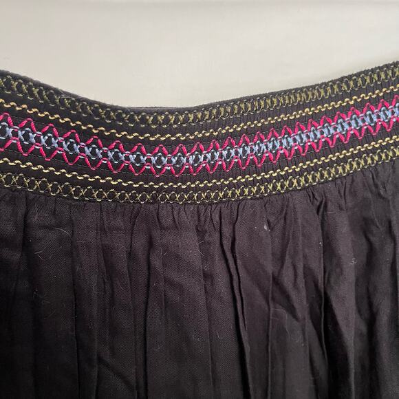 Linda Anderson Boho Maxi Skirt Sz XL Black Festival Embroidered Smocking Peasant - Picture 3 of 12